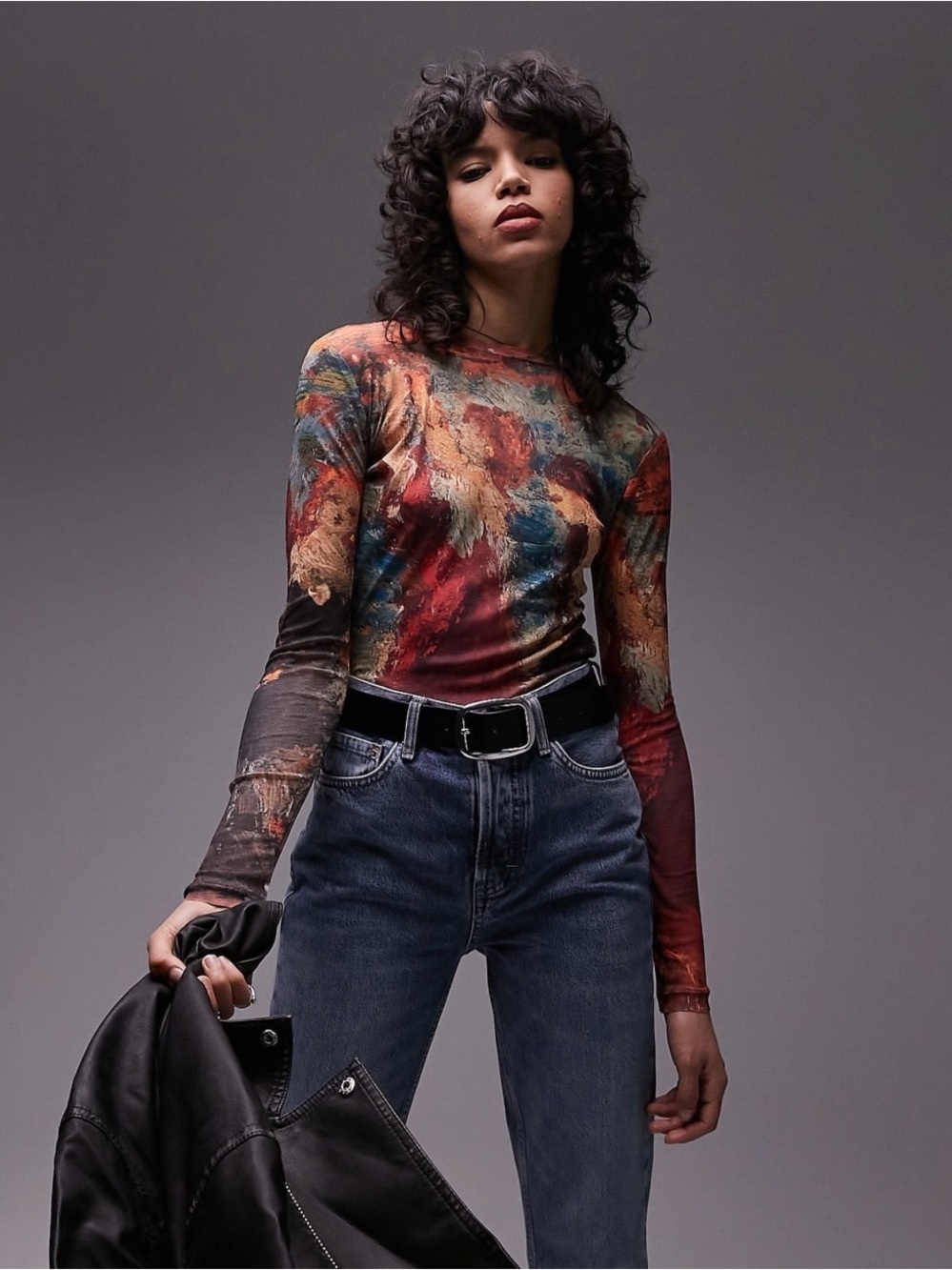 Topshop National Gallery Adolphe Monticelli Long Sleeve Mesh Top